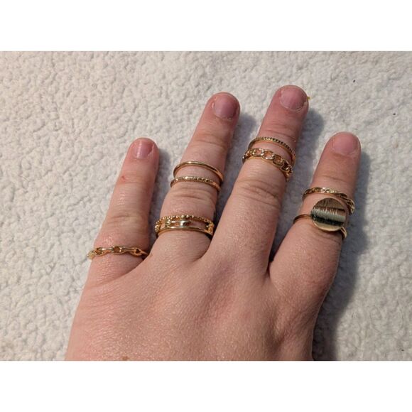 Y2K Retro Punk Geometric Circular Ring Chain 8pc Ring Set, NEW - Picture 5 of 10